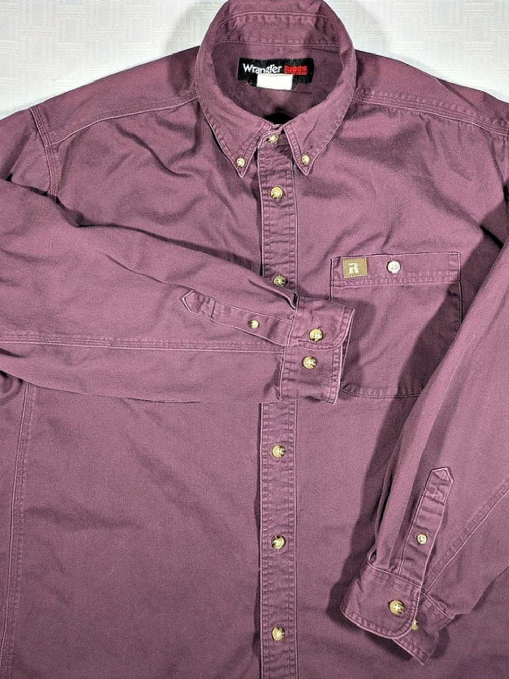 Wrangler RIGGS Workwear Long Sleeve Twill Shirt 2XL Maroon Burgundy Button Down